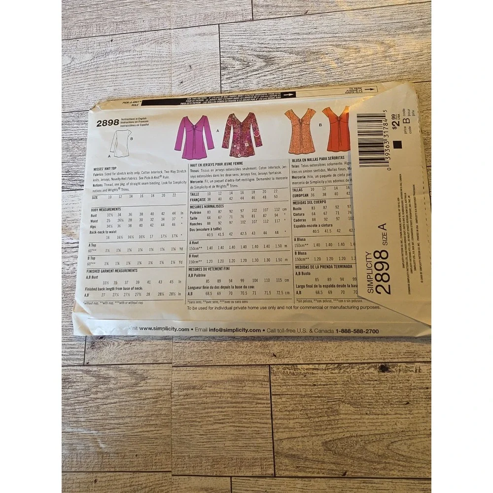 Simplicity 2898 Sewing Pattern Women Szs 10-22 Shirt Top Knit Easy Variations